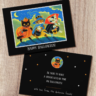 Aangepaste Trick or treat Halloween Cats Witch Fla Kaart