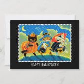 Aangepaste Trick or treat Halloween Cats Witch Fla Kaart (Voorkant)