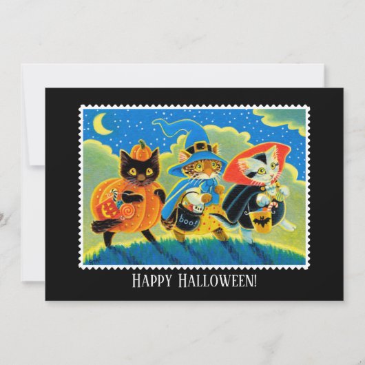 Aangepaste Trick or treat Halloween Cats Witch Fla Kaart (Voorkant)