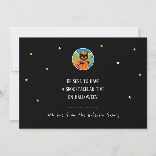 Aangepaste Trick or treat Halloween Cats Witch Fla Kaart (Achterkant)