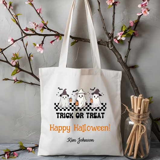 Aangepaste Trick or treat Halloween Snoep Canvas t Tote Bag
