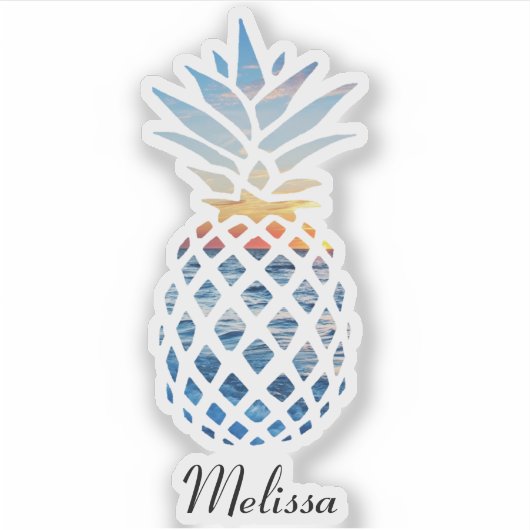 Aangepaste tropische ananas Sunset Beach Sticker (Voorkant)