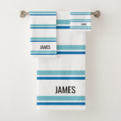 Aangepaste tropische Aqua Blue en White Striped Bad Handdoek (Insitu)