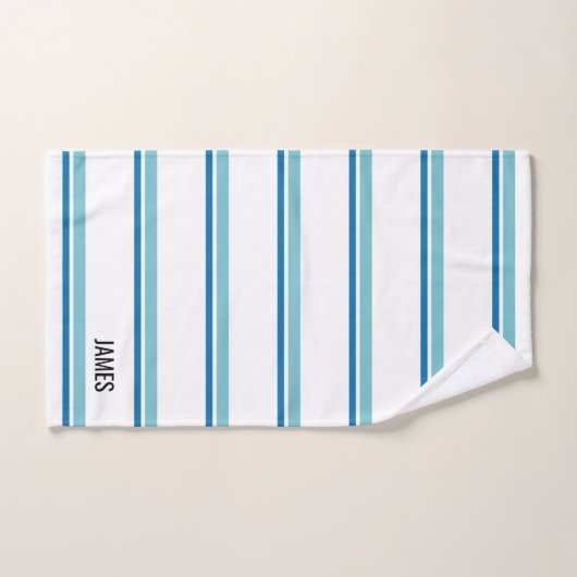 Aangepaste tropische Aqua Blue en White Striped Bad Handdoek (Handdoek)