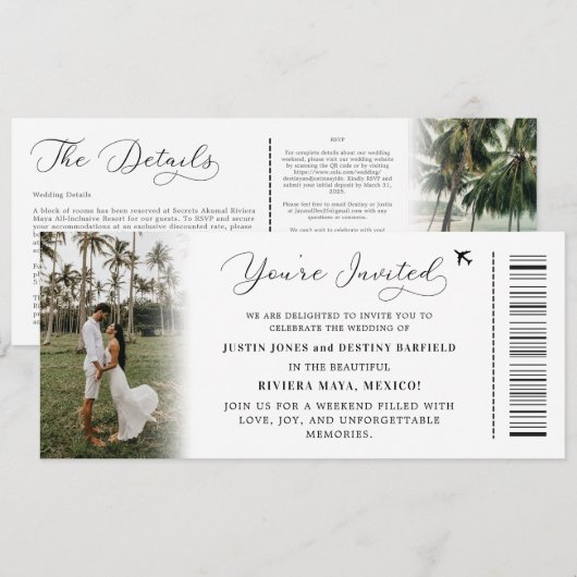 Aangepaste Tropische Bestemming Boarding Pass Wedd Kaart (Voorkant / Achterkant)