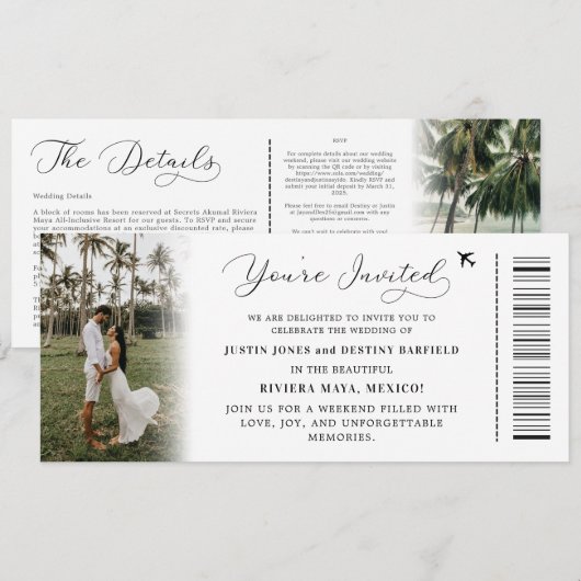 Aangepaste Tropische Bestemming Boarding Pass Wedd Kaart (Voorkant / Achterkant)