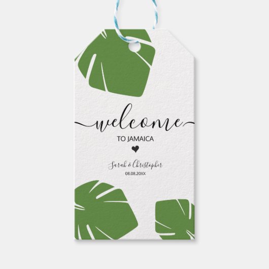 Aangepaste Tropische Bestemming Huwelijk Welkom Gi Cadeaulabel (Voorkant)