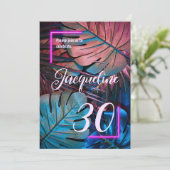 Aangepaste tropische bladeren Neon Pink 30e verjaa Kaart (Staand voorkant)