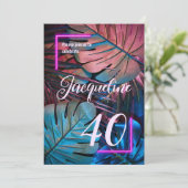 Aangepaste tropische bladeren Neon Pink 40e verjaa Kaart (Staand voorkant)