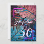 Aangepaste tropische bladeren Neon Pink 50e verjaa Kaart (Voorkant)