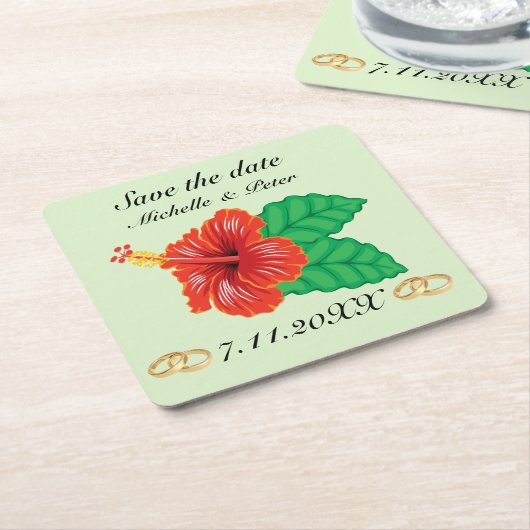 Aangepaste Tropische bruiloft "Save the Date" Kartonnen Onderzetters (Schuin)