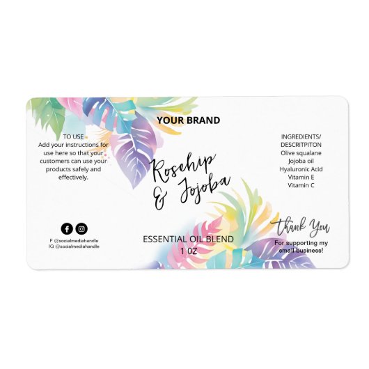 Aangepaste Tropische Dropper Fles Product Labels (Voorkant)