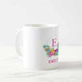 Aangepaste Tropische Flamingo Bloemige Monogram  Koffiemok (Voorkant links)