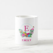 Aangepaste Tropische Flamingo Bloemige Monogram  Koffiemok (Center)