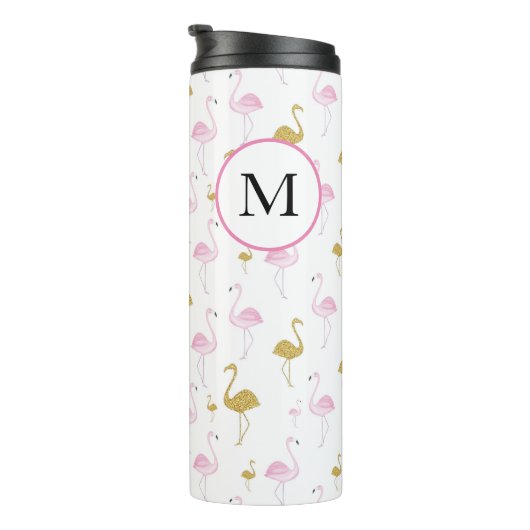 Aangepaste Tropische Flamingo Travel Mug Thermosbeker (Geroteerd rechts)