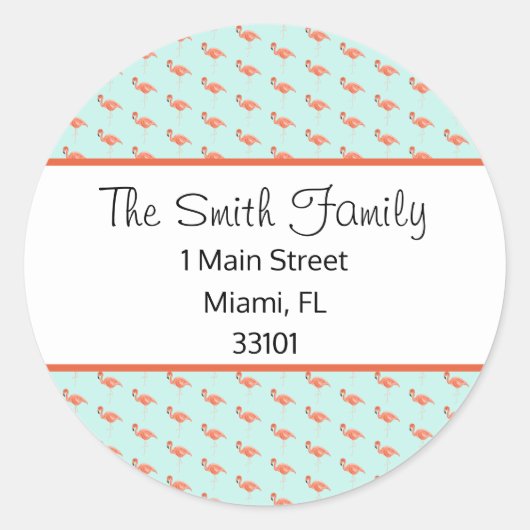 Aangepaste Tropische Flamingo's Adreslabel Ronde Sticker (Voorkant)