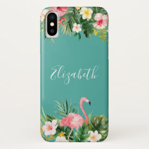 Aangepaste tropische Floral Flamingo Blauwgroen Case-Mate iPhone Case