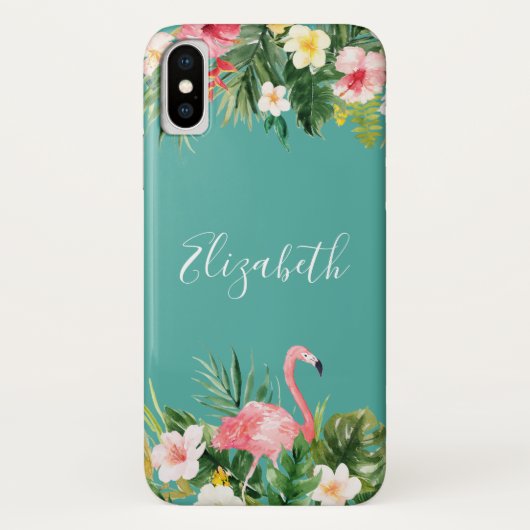 Aangepaste tropische Floral Flamingo Blauwgroen Case-Mate iPhone Case (Achterkant)