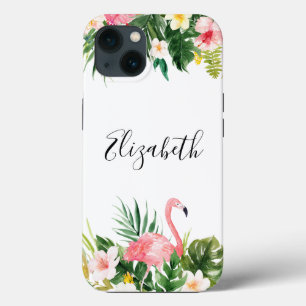 Aangepaste tropische Floral Flamingo Tough iPhone 13 Hoesje
