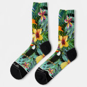 Aangepaste tropische Floral toucans op zwart Sokken (Links)