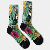 Aangepaste tropische Floral toucans op zwart Sokken (Rechts)