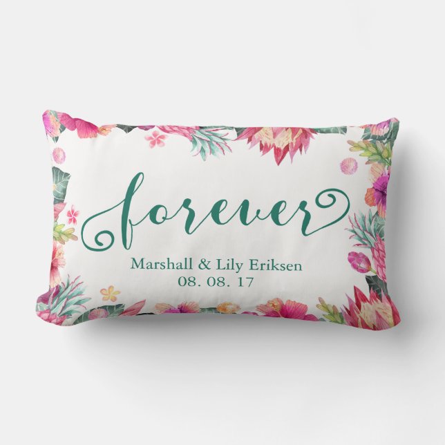 Aangepaste tropische Floral Wedding Lumbar Pillow Kussen (Voorkant)