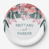 Aangepaste Tropische Floral Wedding Papieren Bordje (Voorkant)