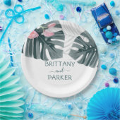 Aangepaste Tropische Floral Wedding Papieren Bordje (Feest)