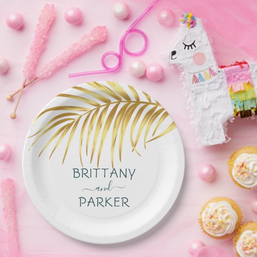 Aangepaste Tropische Gold Wedding Papieren Bordje (Feest)