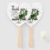 Aangepaste Tropische & Gouden bruiloft Dank u guns Handwaaier (Voorkant en achterkant)