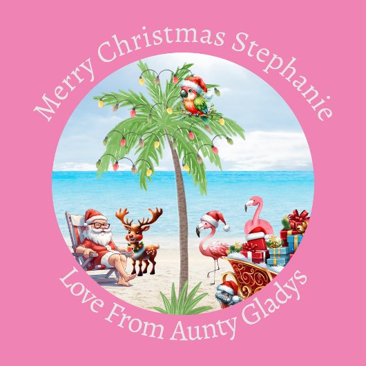 Aangepaste tropische kerst in juli feest op roze cadeaupapier