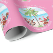 Aangepaste tropische kerst in juli feest op roze cadeaupapier (Rol Hoek)