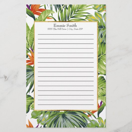 Aangepaste Tropische Leaves Oranje Flowers Briefpapier (Voorkant)