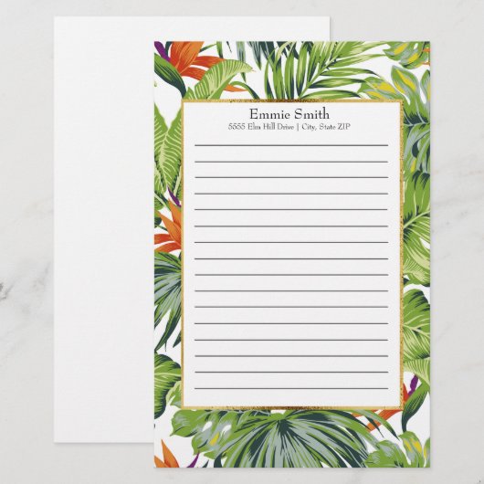 Aangepaste Tropische Leaves Oranje Flowers Briefpapier (Voorkant / Achterkant)