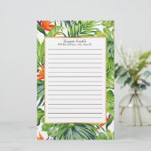 Aangepaste Tropische Leaves Oranje Flowers Briefpapier (Staand voorkant)