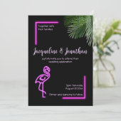 Aangepaste tropische neon roze flamingo Weddenscha Kaart (Staand voorkant)