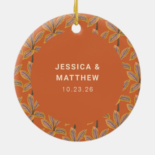 Aangepaste Tropische Palmbomen Destination Wedding Keramisch Ornament (Achterkant)