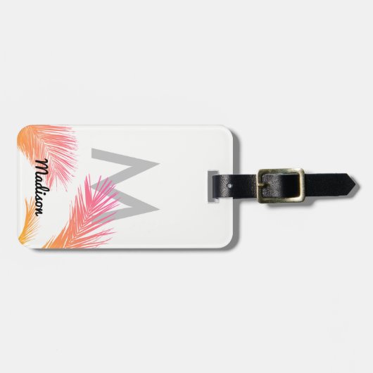 Aangepaste Tropische palmbomen Monogram aangepast Bagagelabel (Voorkant horizontaal)