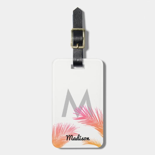 Aangepaste Tropische palmbomen Monogram aangepast Bagagelabel (Voorkant verticaal)