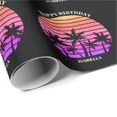 Aangepaste tropische palmboom chique roze zwarte v cadeaupapier (Rol Hoek)