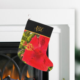 Aangepaste Tropische Rode Bloem Monogram Grote Kerstsok