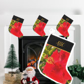 Aangepaste Tropische Rode Bloem Monogram Grote Kerstsok