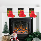 Aangepaste Tropische Rode Bloem Monogram Grote Kerstsok