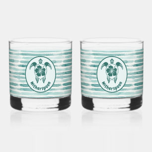 Aangepaste Tropische Schildpad en Hibiscus Bloem G Whisky Glas