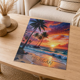 Aangepaste Tropische Strand Zonsondergang Kust K Legpuzzel
