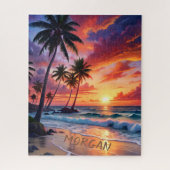 Aangepaste Tropische Strand Zonsondergang | Kust K Legpuzzel (Verticaal)
