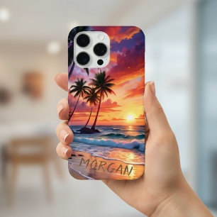 Aangepaste tropische strand zonsondergang kustku iPhone 15 pro max hoesje