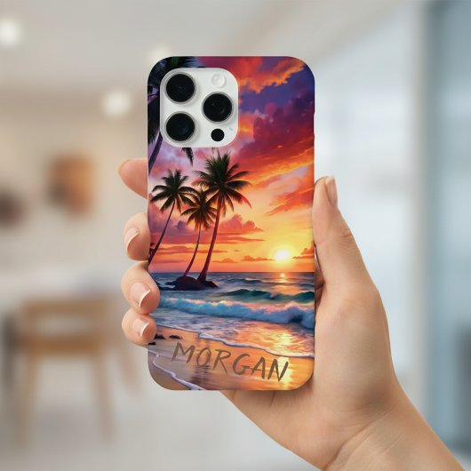 Aangepaste tropische strand zonsondergang | kustku Case-Mate iPhone case