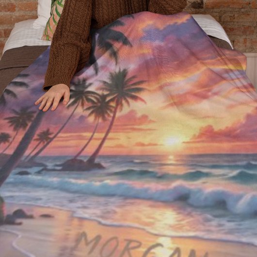 Aangepaste tropische strand zonsondergang | kustku fleece deken