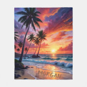Aangepaste tropische strand zonsondergang | kustku fleece deken (Voorkant)